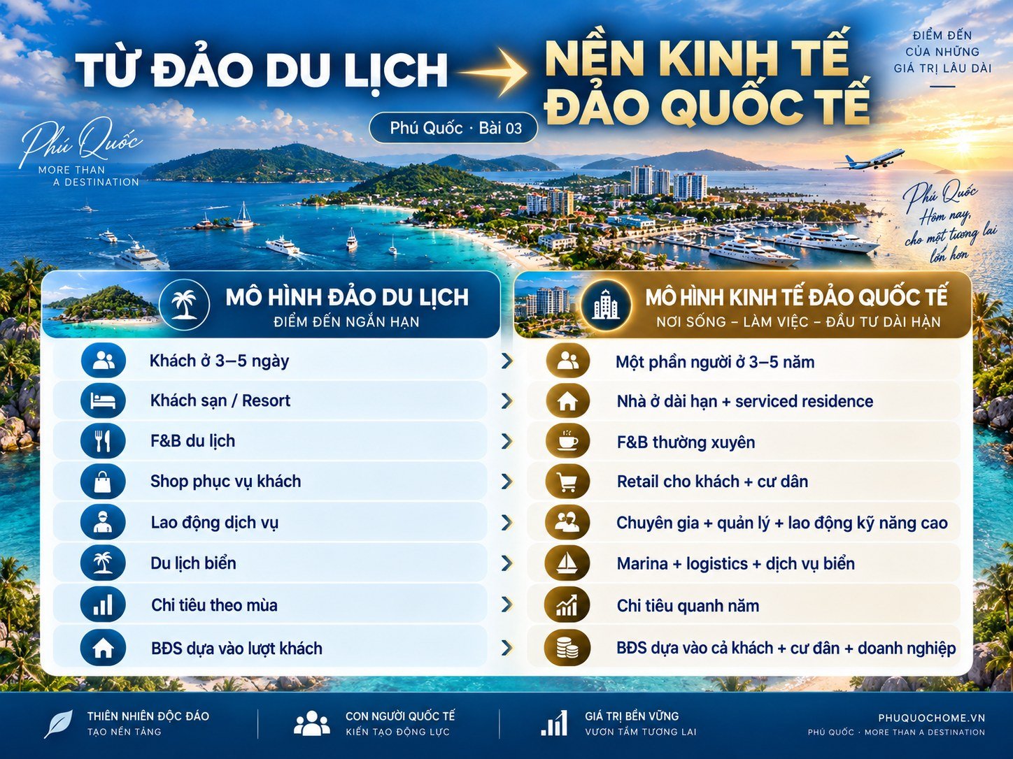 So sánh đảo du lịch và nền kinh tế đảo quốc tế tại Phú Quốc