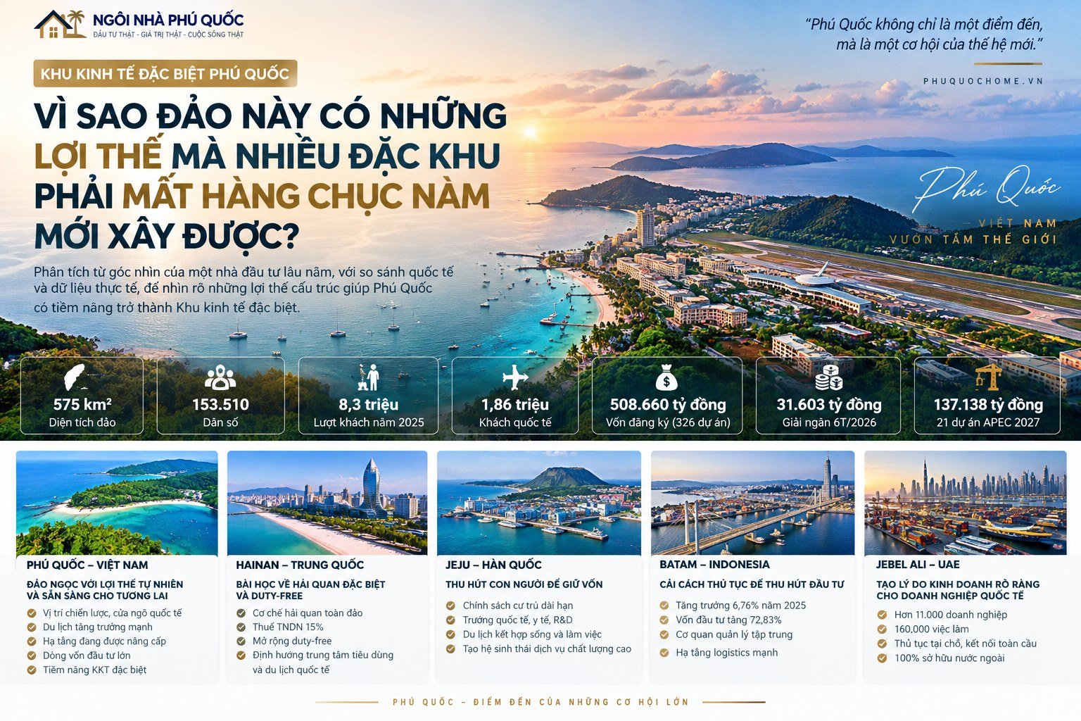 So sánh lợi thế Phú Quốc với Hainan Jeju Batam và Jebel Ali